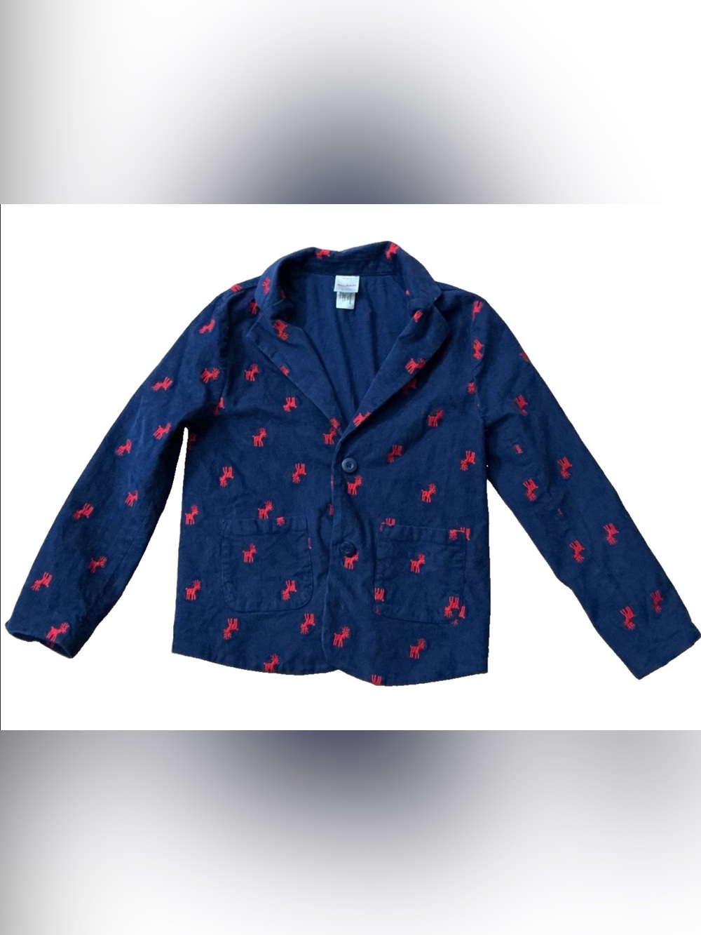 Hanna Andersson Navy Corduroy Moose Embroidered Blazer Jacket Kids US 8 130cm